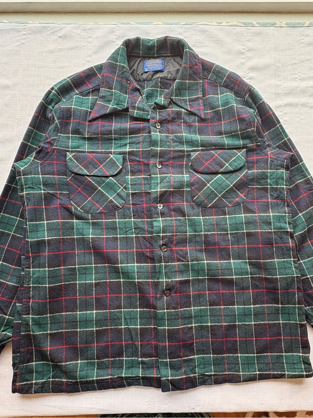Vintage Pendleton Mens XL Wool Flannel Shirt Plaid Green Blue USA Made 90s